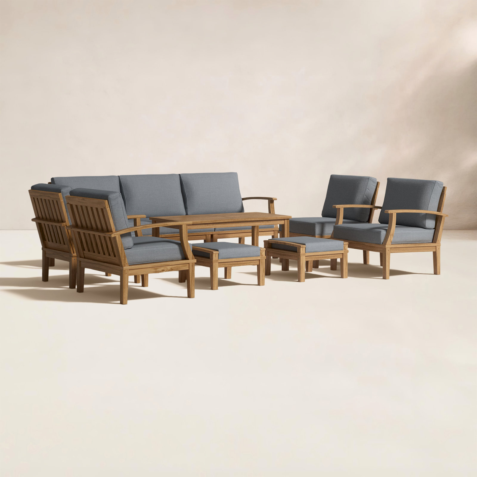 Marina 9-Person Teak Patio Seating Group, Gray