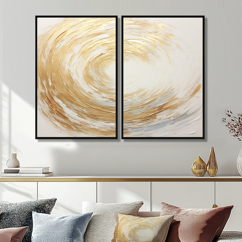 Vortex doré doux et doré - Impressions d'art modernes dorées sur toile, 36" H x 48" W, Floater Framed Print without Mat
