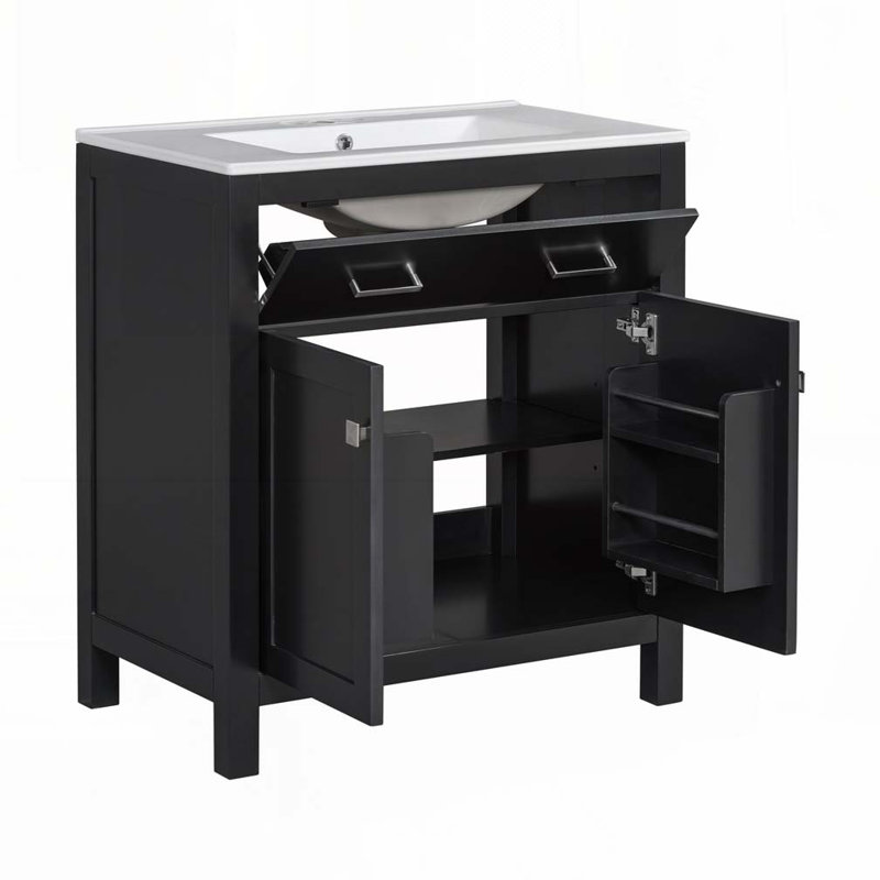 Meuble-lavabo 30 po avec lavabo en céramique, Noir