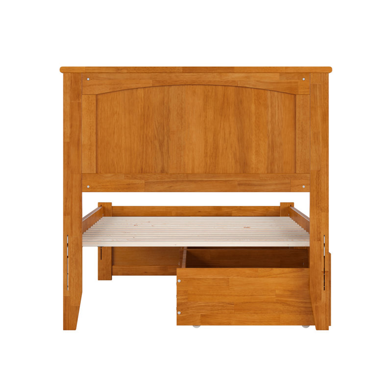 Lit plateforme en bois massif avec pied de lit et tiroirs de rangement Nantucket, Caramel clair, Simple extra long