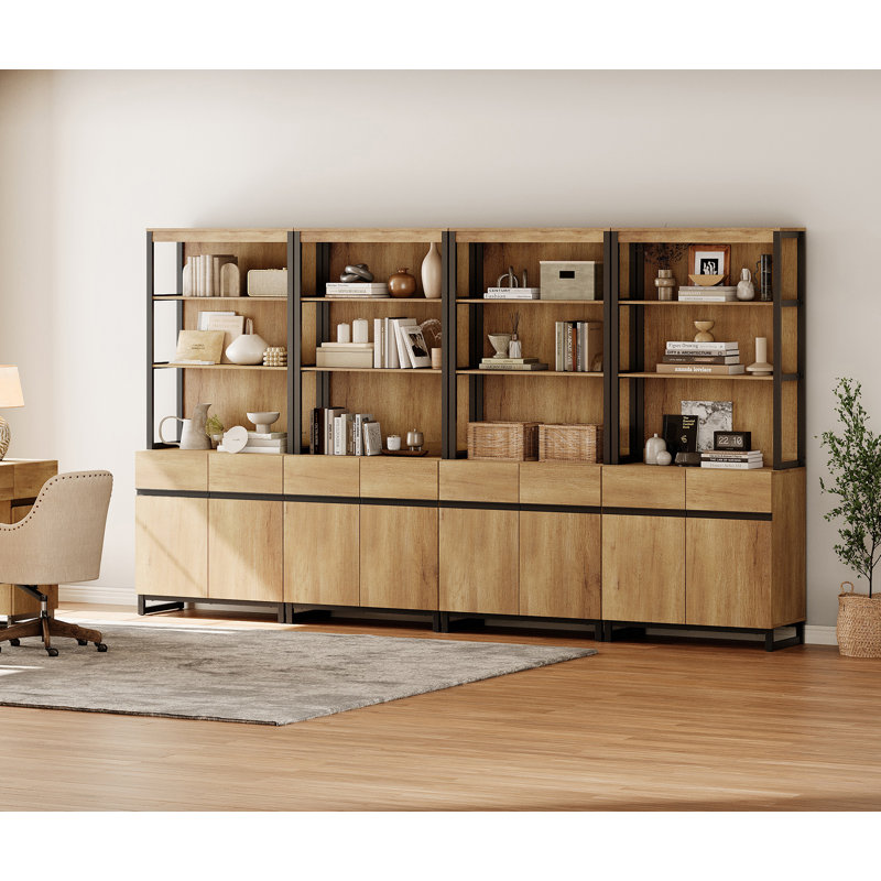 Aadam 4 PCS Modern 72" Tall Bookcases With Metal Base And Adjustable Shelves, Library Book Shelf With Storage Cabinet And Open Book Shelfs