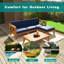 Ensemble de conversation modulaire 5 pièces pour patio en bois d'acacia, finition naturelle avec coussins résistants à l'eau, ensemble de conversation modulaire pour l'extérieur, bleu-44929741