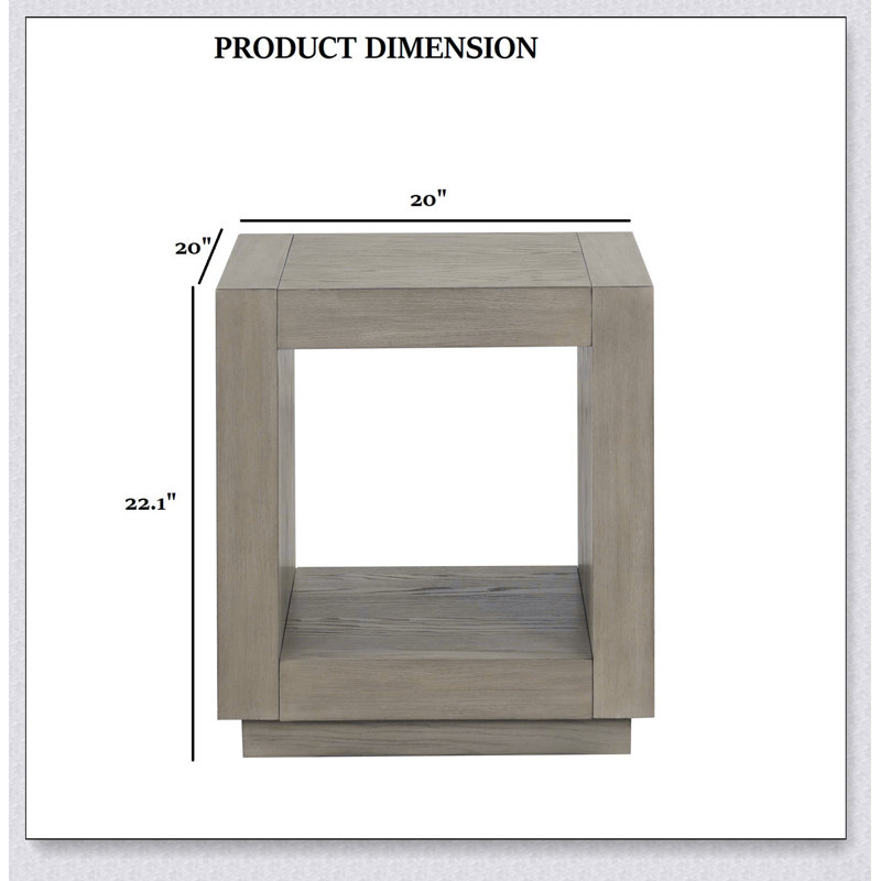 Table de bout carrée contemporaine avec base de socle et tablette inférieure ouverte, finition naturelle pour le salon principal