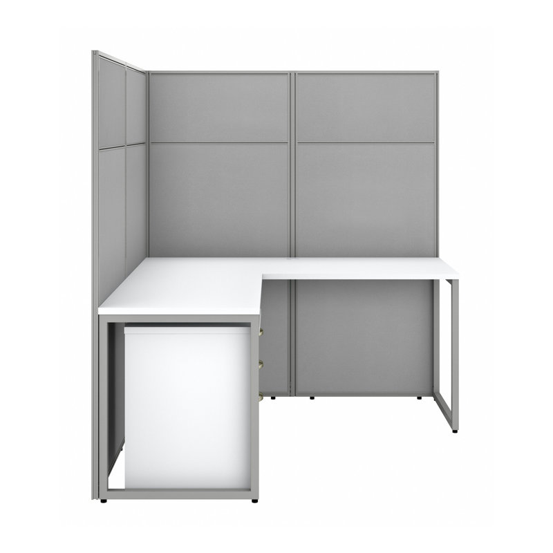 Bush Business Furniture Easy Office 60W 2 Person L Shaped Cubicle Desk with Drawers and 66H Panels - Reversible, Pure White