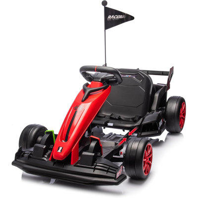 24V Kids Electric Go Kart, 7.5MPH Variable Drift Racing Car w/ 2×200W Motors, Adjustable Legroom, Power Display
