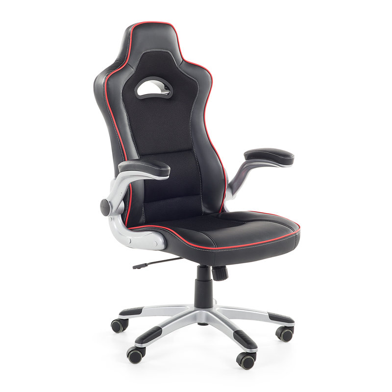 Symple Stuff Adjustable Ergonomic Swiveling PC & Racing Game Chair in Black/Red