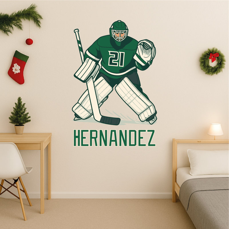 Autocollant mural personnalisé de hockey - adhésif mural en vinyle pelez et collez, chambre de décor de hockey et espaces de sport pour enfants - bon pour le cadeau de Noël