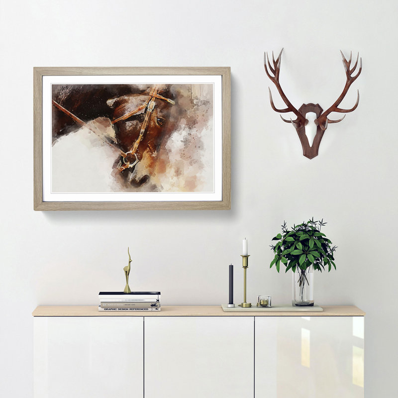 Horse in Abstract - Picture Frame Painting Print, 27cm H x 36cm W x 2cm D, Oak Framed