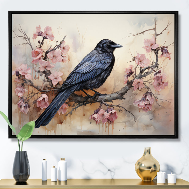 " Crow Whispering Royalty I ", Black Floater Framed, 12" H x 20" W x 1" D