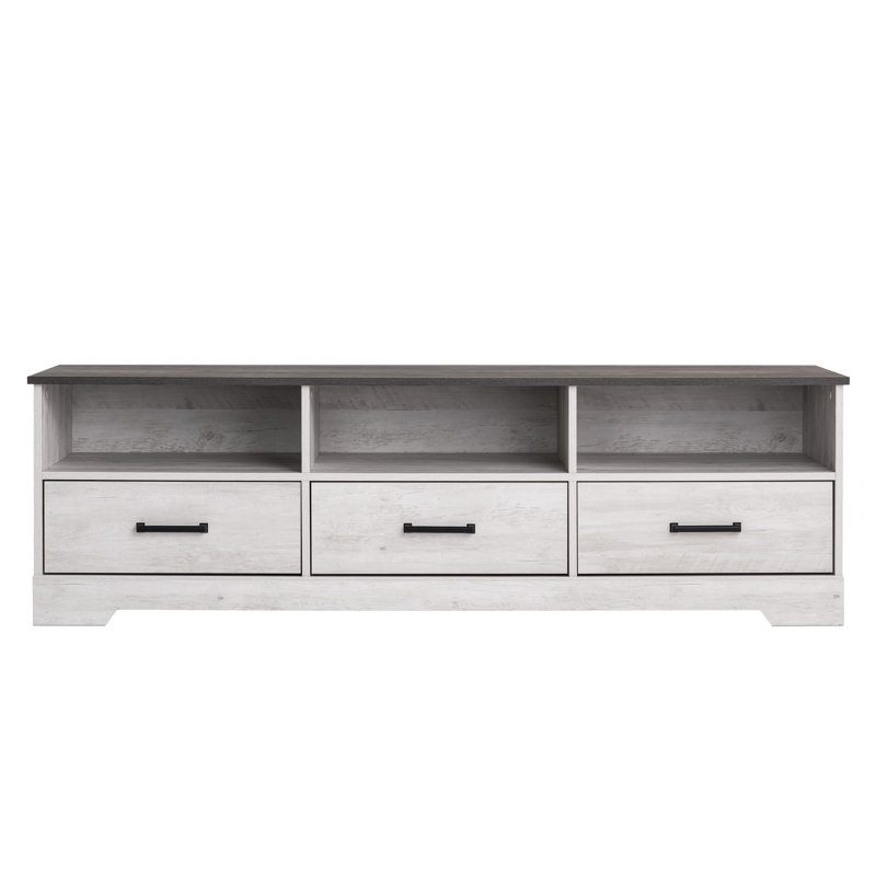 Yazeed Rustic Ridge Washed White 3 Drawer 66" W x 20" H x 16" D TV Stand