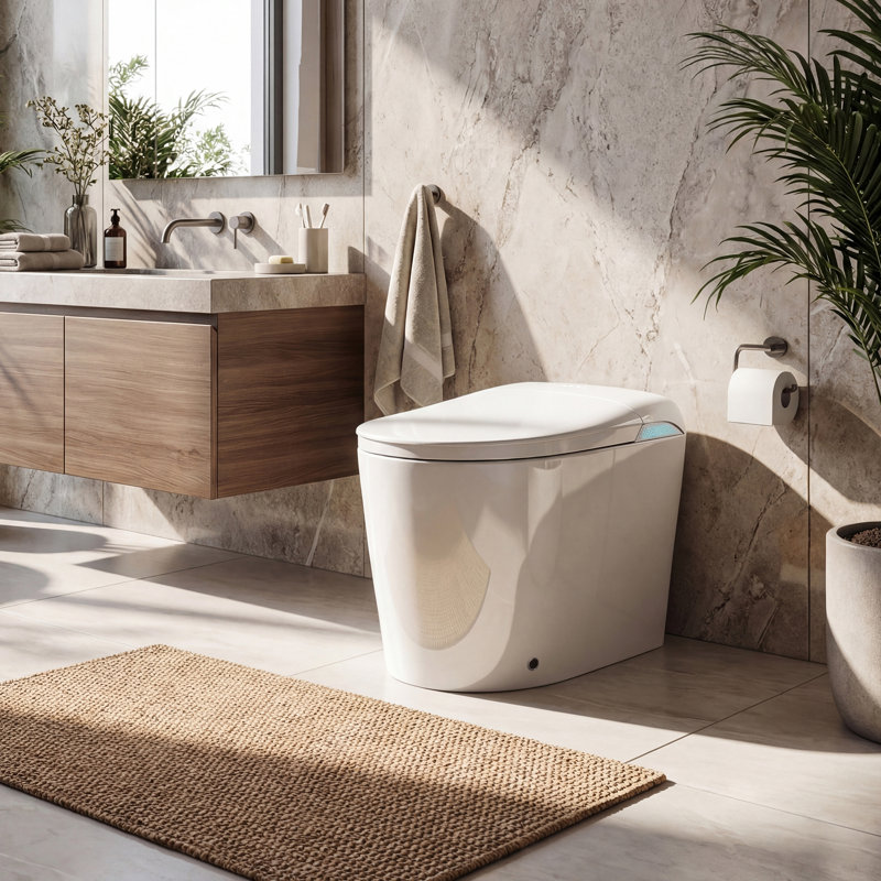 Smart Toilet With Built-In Bidet, Foot Sensor Flush, Heated Seat, Warm Water, Warm Air Dryer, Remote And Knob Control, Digital Display
