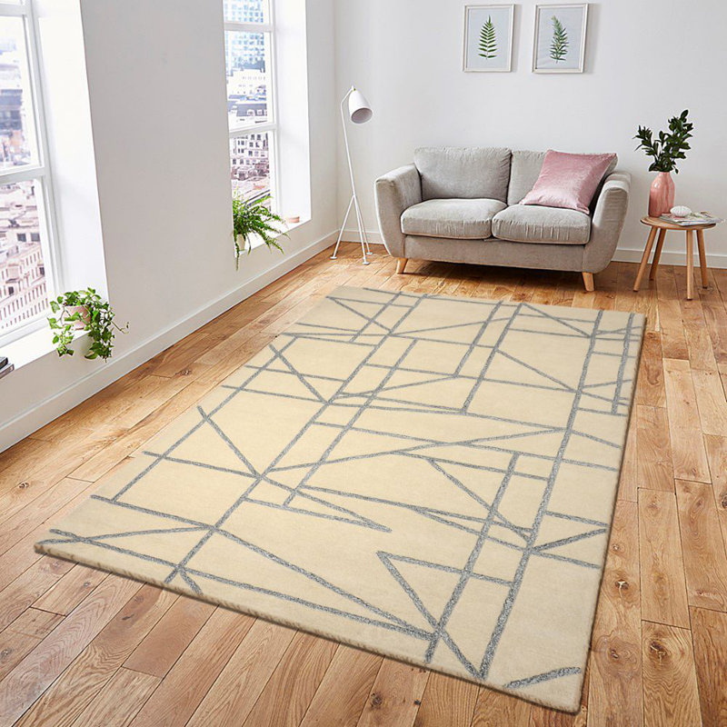 Tapis beige/gris en laine touffeté à la main Ansel, Rectangle 9 pi x 12 pi