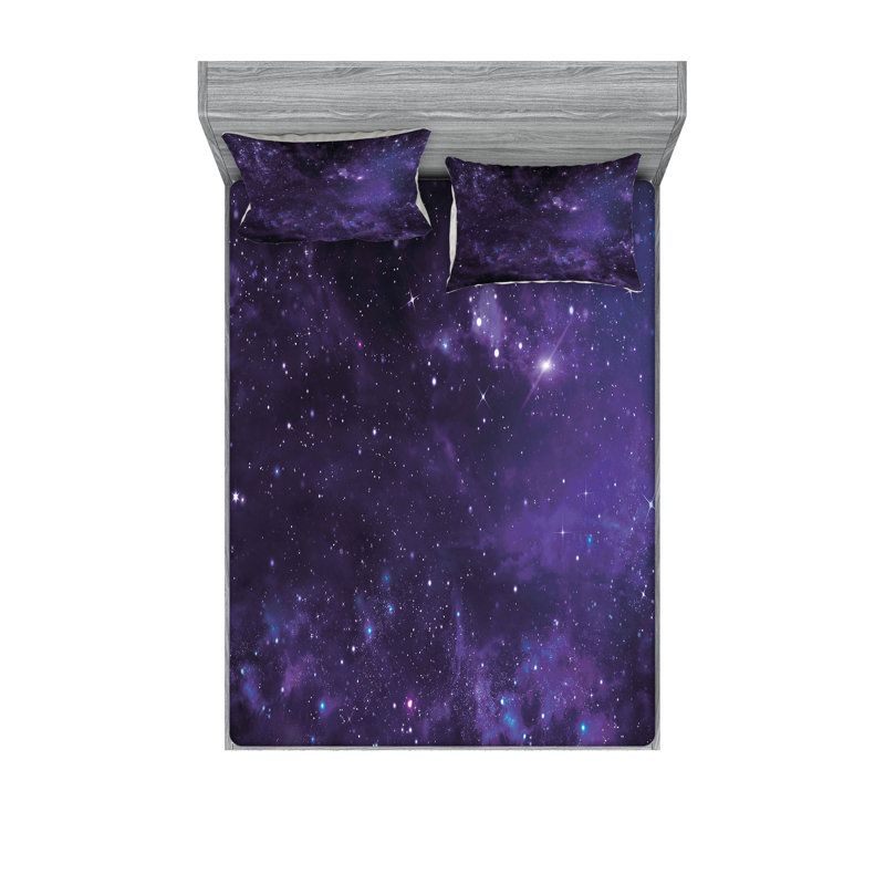 Drap-housse et coussin décoratif Ambesonne Galaxy, bleu marine noir, Ensemble de draps pour très grand lit californien