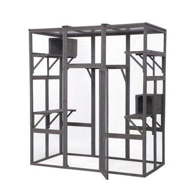 Cage pour animaux grise extra large - Offrez amplement d'espace pour que les chats puissent jouer et se détendre avec un toit ensoleillé