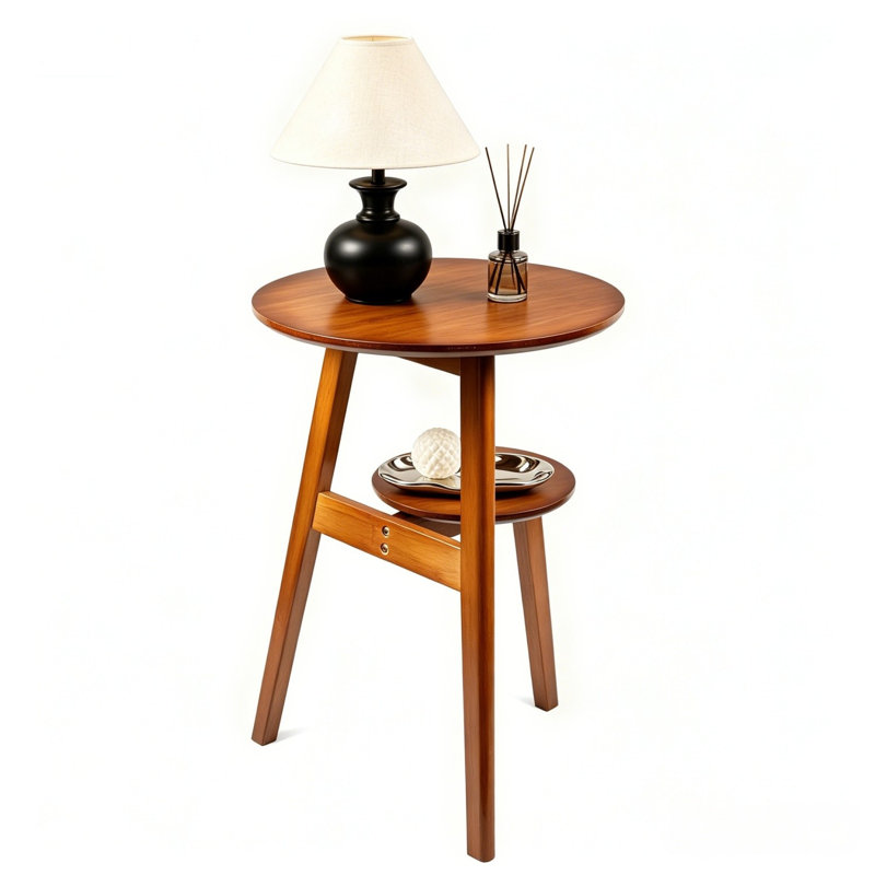 Solid wood double-layer round side table