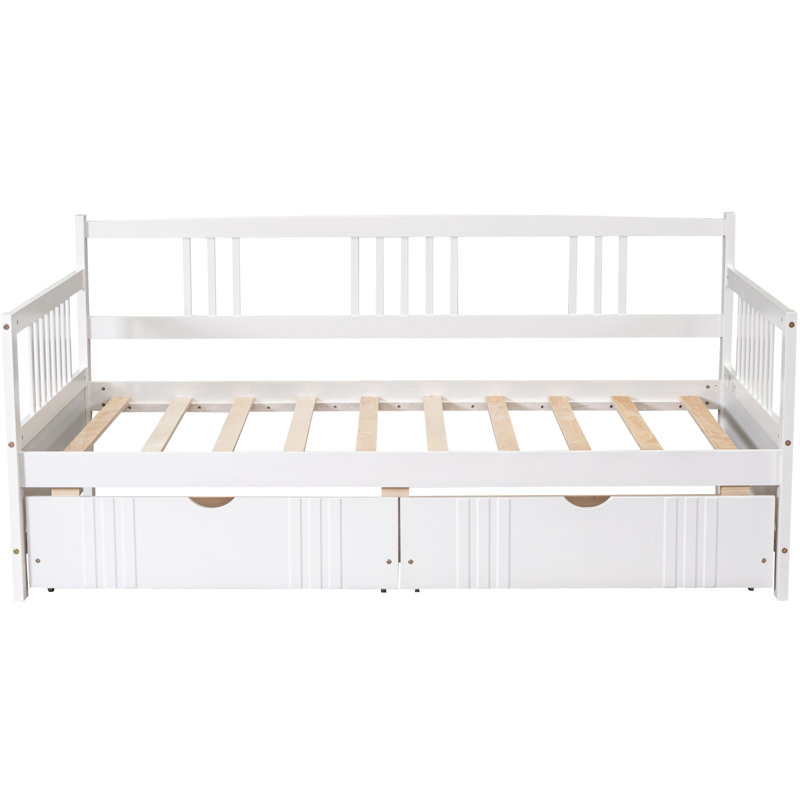 Lit de jour simple blanc avec rangement pratique - améliore la qualité de vie La fabrication en bois massif à deux tiroirs assure un lit stable et attrayant