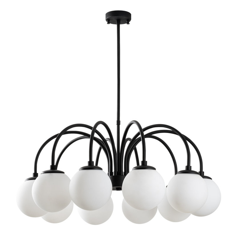 Modern Black Metal Chandelier, 29.5 in Diameter, Adjustable Height 23.6 - 31.5 in | 10 x E27 Socket, Max 40W | Elegant Glass Cap, IP20 Rated | Perfect for Dining Room, Living Room & Entryway Decor