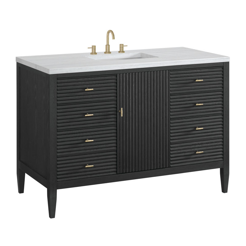 Myrrin 48'' W Single Vanity, Carbon Oak, Parisian Blue, 8" Widespread