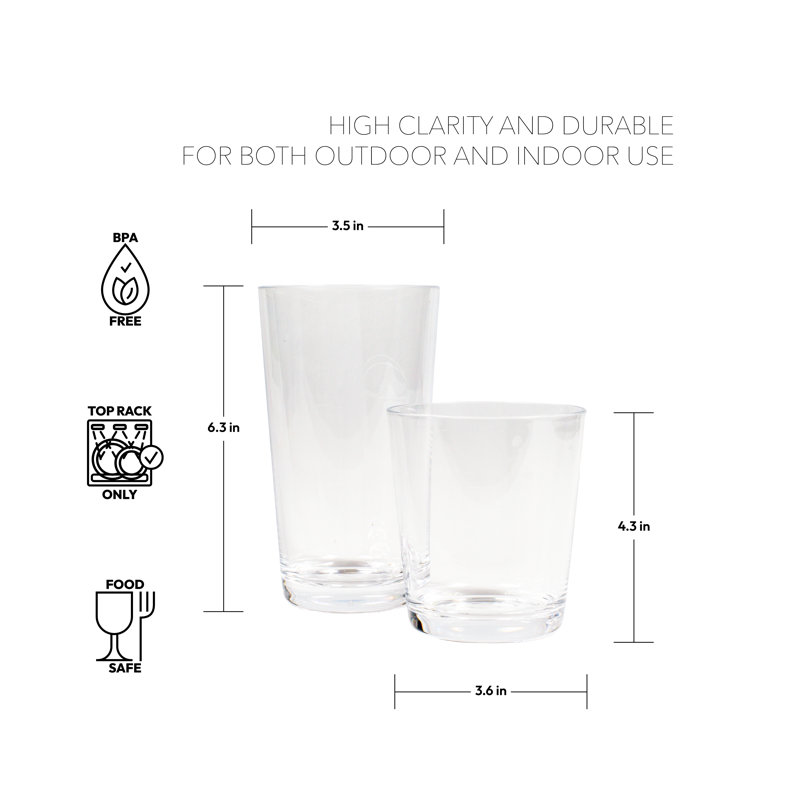 Elton 8-Piece Acrylic Assorted Glassware Set, Clear