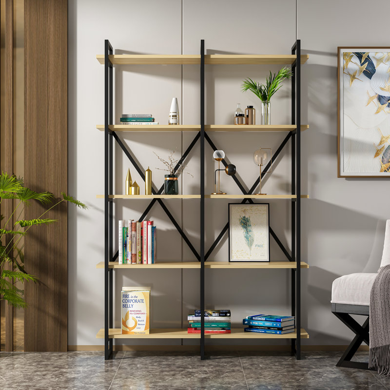Alnisha Etagere Bookcase, (2 Shelves) 70.9"H x 47.2"W x 13.4"D, Oak 