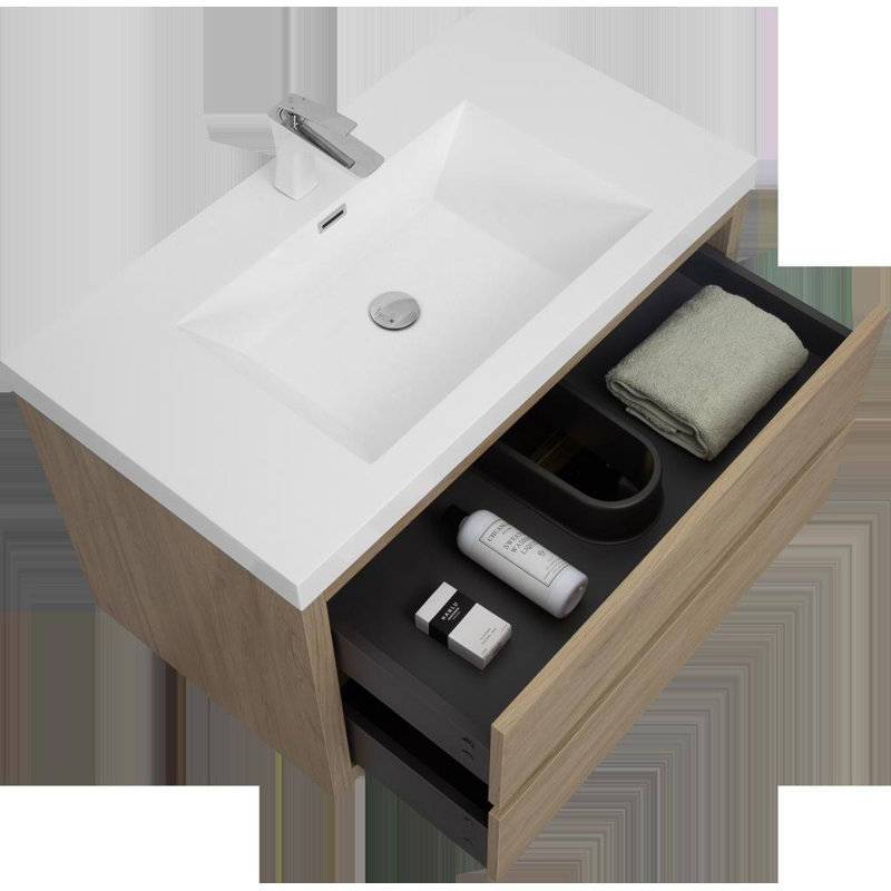 Meuble-lavabo mural 35,5 po avec lavabo, Chêne naturel