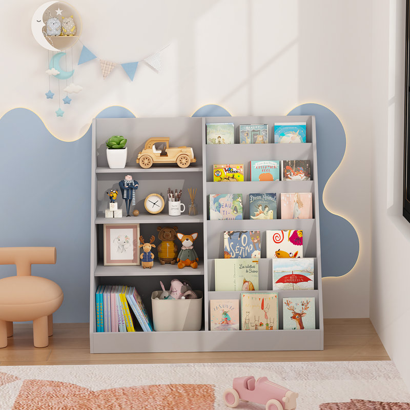 Bibliothèque, bibliothèque en bois à 4 niveaux pour petits espaces