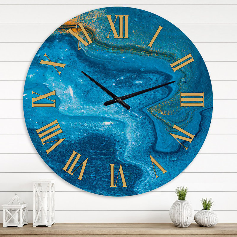 Composition abstraite en marbre bleu II - horloge murale moderne, Moyenne