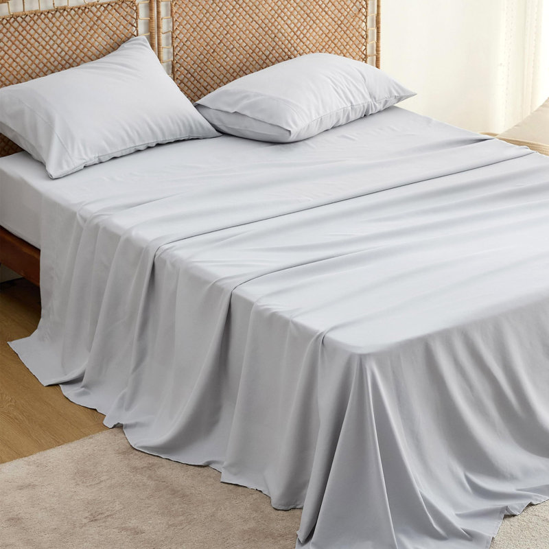 Bedsure Polyester & Rayon Derived from Bamboo Sheets, Light Gray, King Sheet Set with 2 Pillowcases