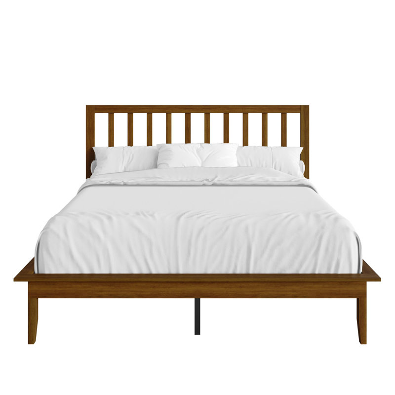 Grand lit plateforme en bois massif Lancaster, Brun, Grand lit
