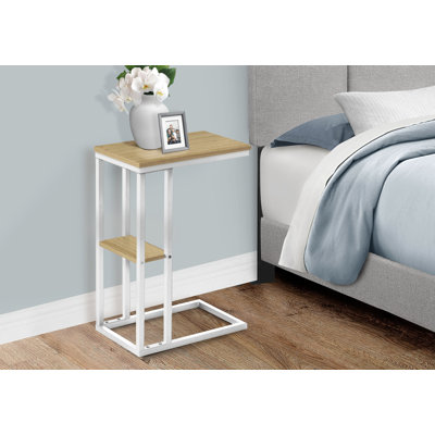 Table d'appoint, en forme de C, bout, côté, collation, salon, chambre à coucher, stratifié naturel, métal blanc, contemporain, moderne