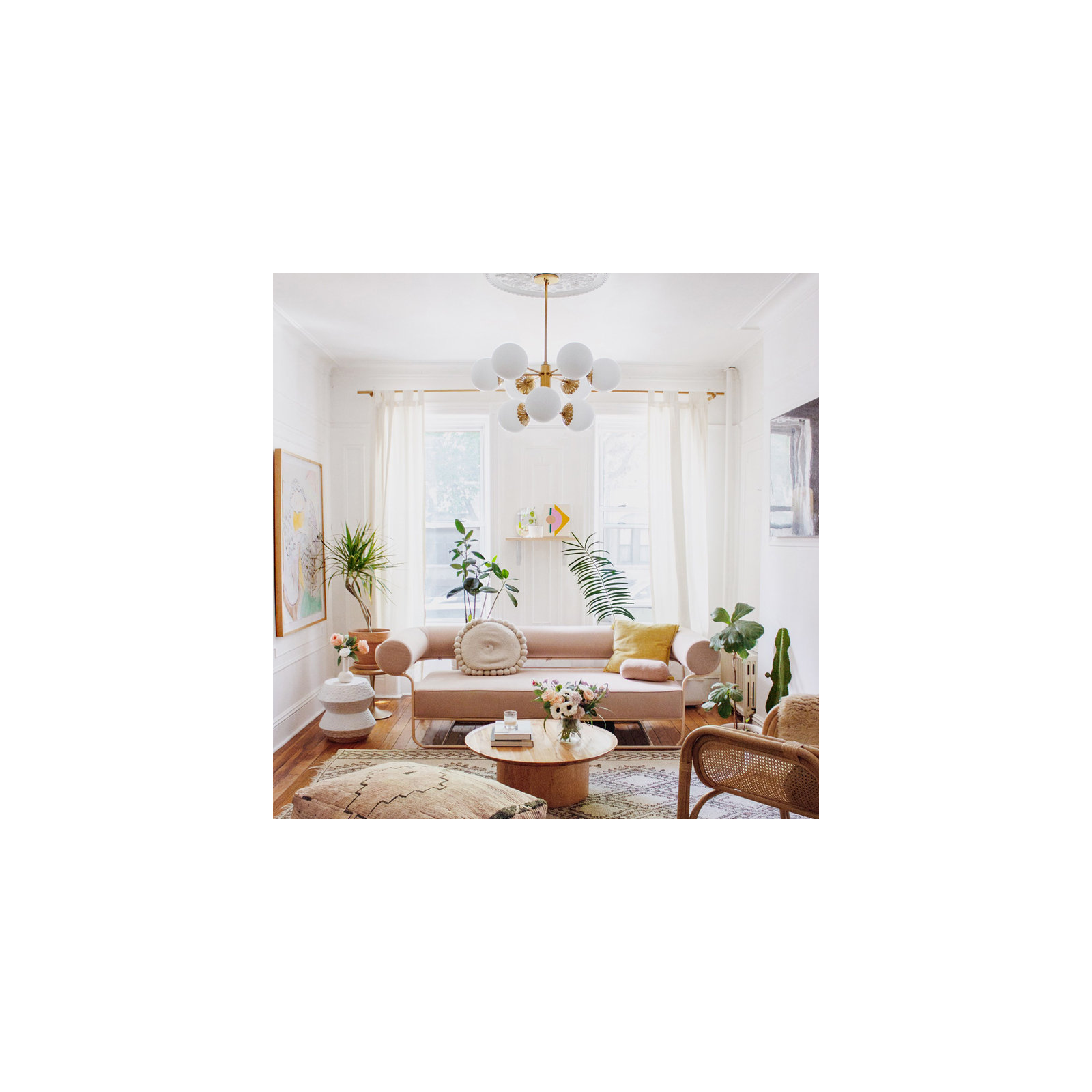Deniaud 9 - Light Metal Sputnik Chandelier, Aged Brass