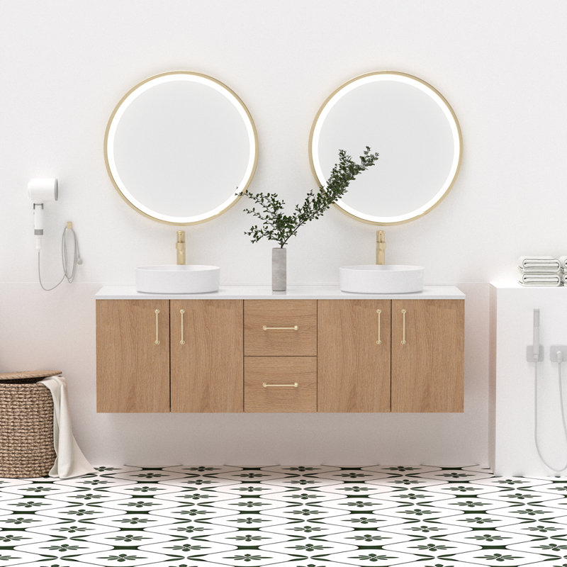 60" Double Floating Bathroom Vanity With Sink Combo