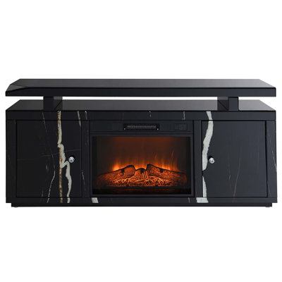 Drisana  59"W TV Stand w/Fireplace, Black Mirrored Finish