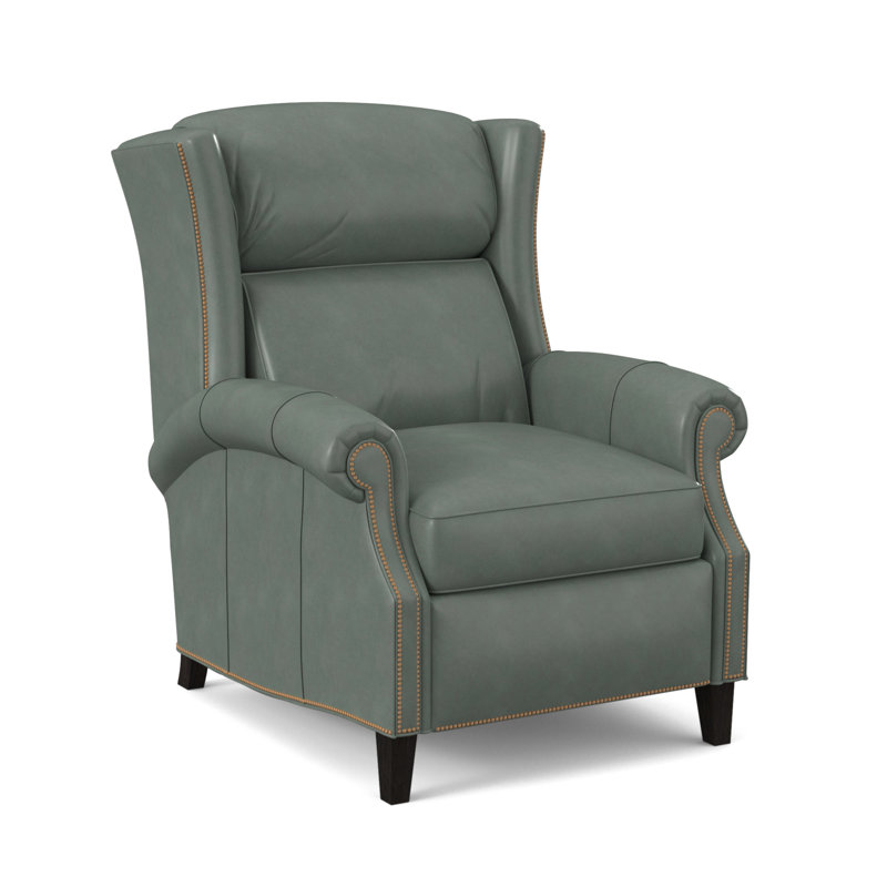 Broderick Recliner, Aline Light Gray Stonewash Genuine Leather, Plantation, #9 French Natural
