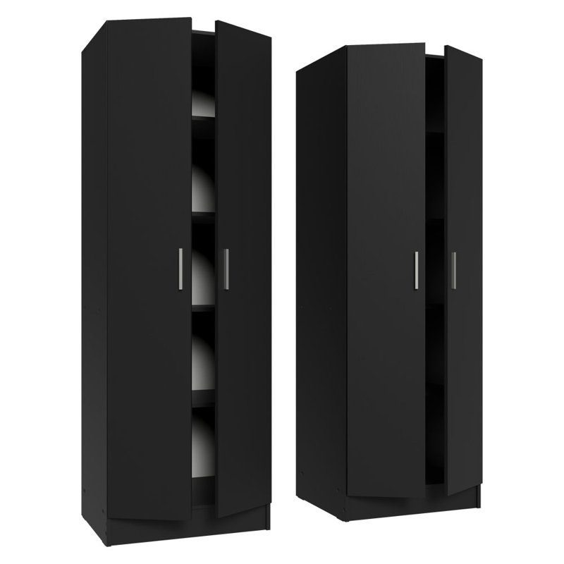 Madesa Kitchen Pantry Set Storage Cabinet 4 Doors 8 Utility Shelves 47"L Wooden Organization Unit for Kitchen 6 Adjustable Shelves Anti Tipping - Black