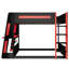 Lit superposé double en bois avec bureau, lumière DEL et USB, deux tablettes de rangement pour les joueurs, noir et rouge-831401371-831401348