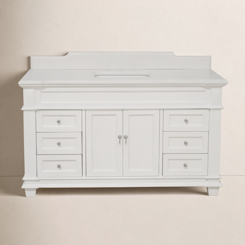 60'' Single Bathroom Vanity with Top, White, Quartz