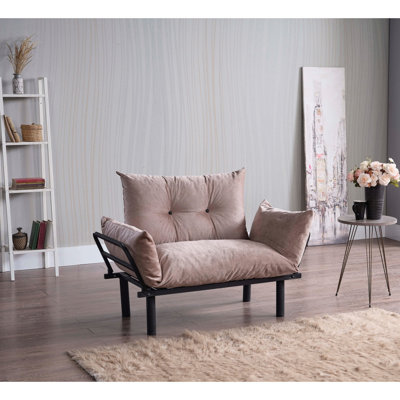 Causeuse futon beige, structure en métal, P 49,9 po x l 24,47 po H 34,94 po, poids 29,75 lb - Métal, profondeur 49 po, largeur 24 po, hauteur 35 po, poids 30 lb
