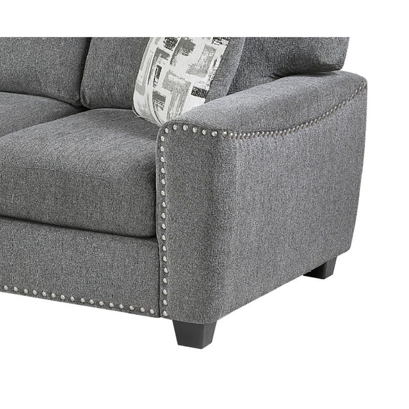 Canapé Koi avec 2 coussins, coussins réversibles, chenille grise, 89 pouces