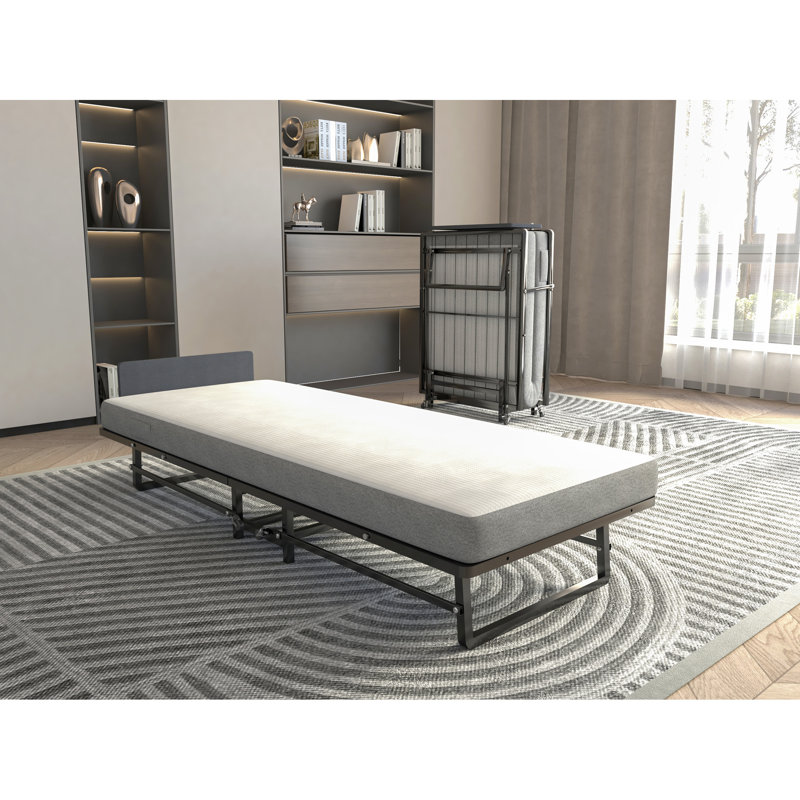 Lit pliant en métal avec matelas en mousse de 4 po, mobile pour chambre à coucher et dortoir, matelas confortable à assemblage simple et 4 roulettes, taille simple