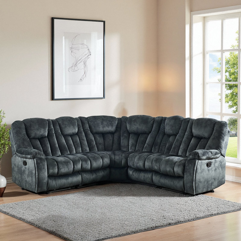 Canapé modulaire inclinable manuel en microfibre 5 pièces avec 2 porte-gobelets cachés et sièges inclinables réglables