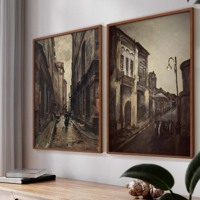 «Vintage Landscape LX», impression giclée sur cadre - ensemble de 2, H 23 po x l 58 po, Noyer