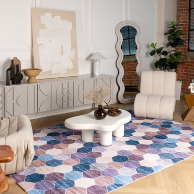 Tapis à motif géométrique mauve / crème 8 pi x 11 pi (7 pi 7 po x 10 pi 10 po) Silas de Branch