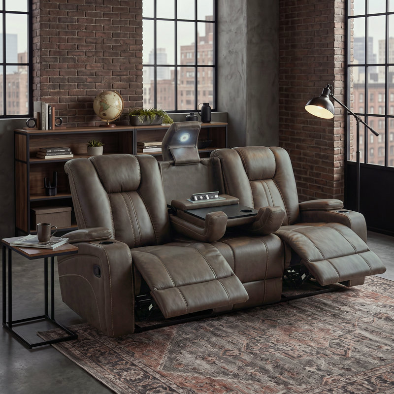 Canapé inclinable manuel de 83 po de largeur avec console rabattable et porte-gobelets