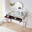 Meuble-lavabo à miroir 33,9 po avec miroir et lumières, coiffeuse à miroir avec 2 grands tiroirs et tablette ouverte