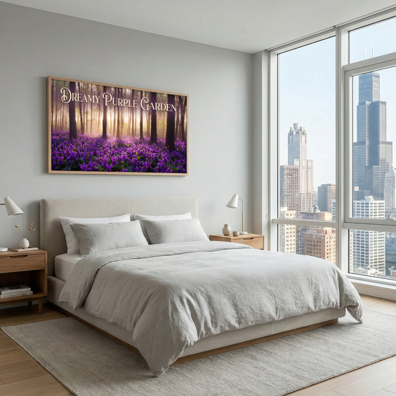 Ensemble de 1 tableau encadré sur toile violette onirique, 147 x 71 cm, 58 po x 28 po