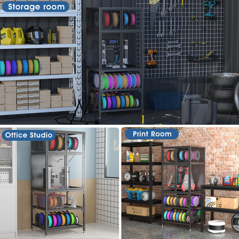 3D Printer Cabinet With Double Layer 3D Printer Filament Storage Rack,Acrylic Cabinet Doors & T-Bar Holder,Built-In Power Strip