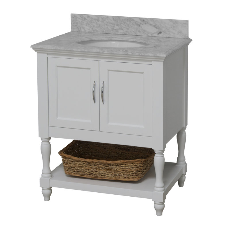 Ensemble de meuble-lavabo simple 30 po Hampton, Blanc, Marbre de Carrare