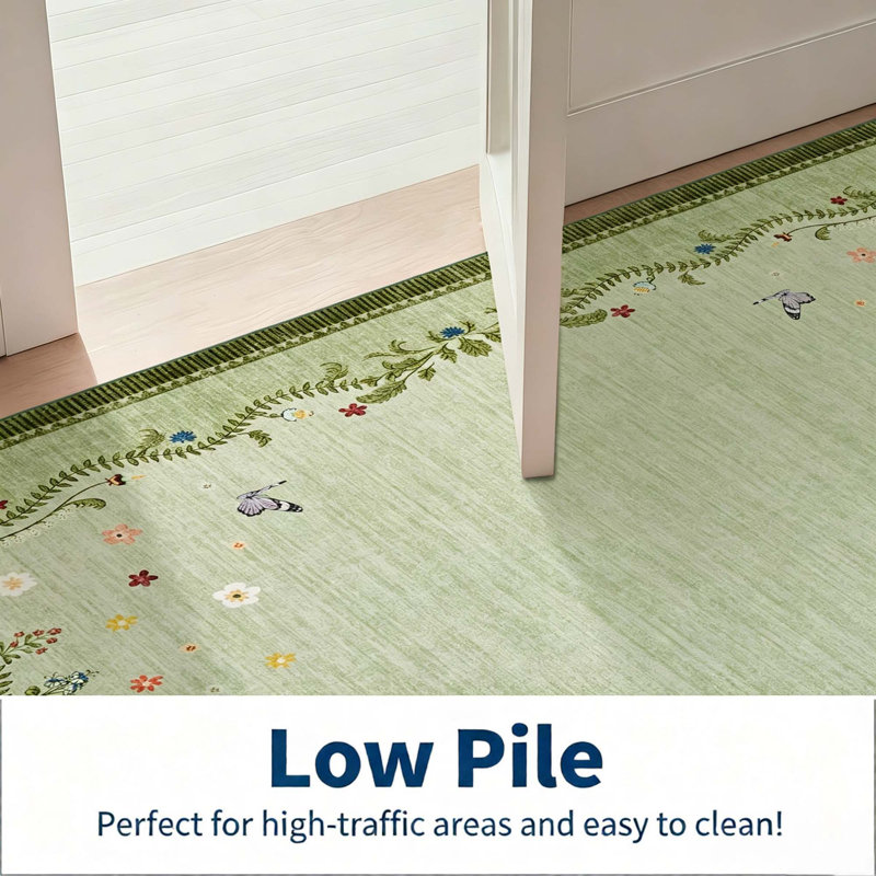 Tapis à bordure Clover Petal pour chambre à coucher et salon, Vert, 10 x 13 pi