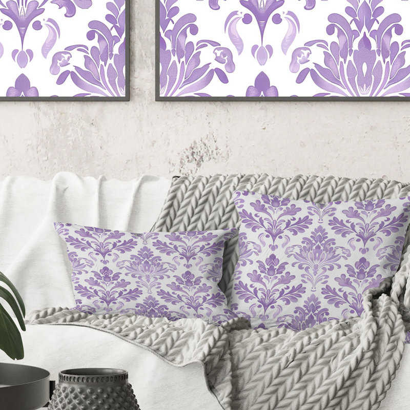 Coussin décoratif lavande blanc damassé Bliss II, H 16 po x l 16 po